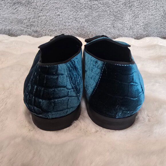 Kurt Geiger Men's Henry Croco Velvet Tassel Loafers Teal Sizes NEW Formal - Picture 2 of 11